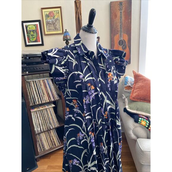 Anthropologie L Maeve Flutter-Sleeve Floral Maxi Button Down Shirt Dress No Belt - Picture 12 of 16